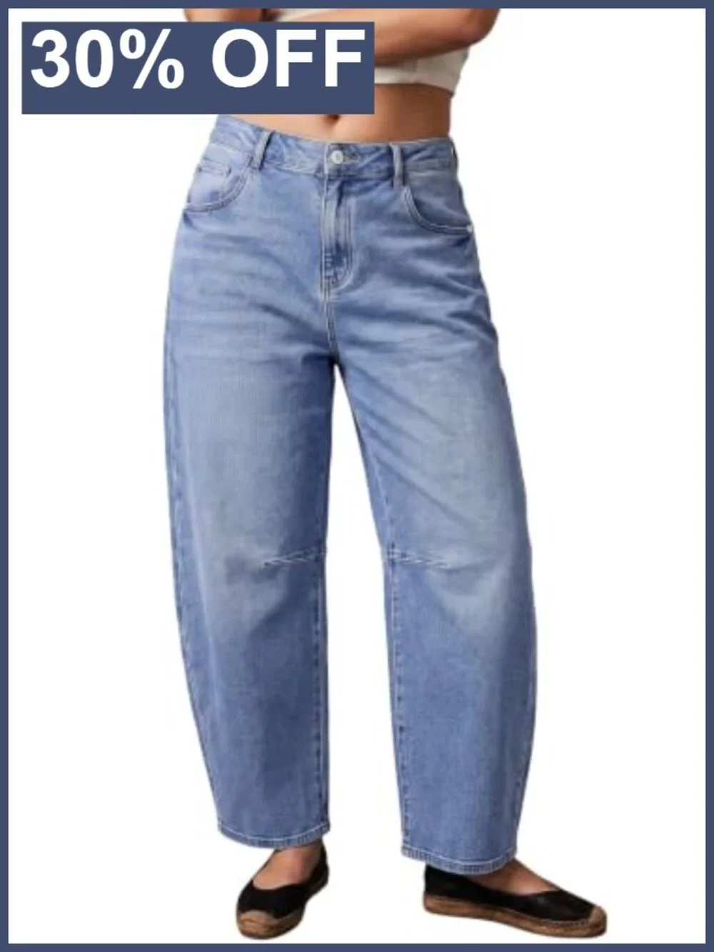 Plus Size Wide Leg Barrel Jeans High Rise Stretchy Denim Pull-On